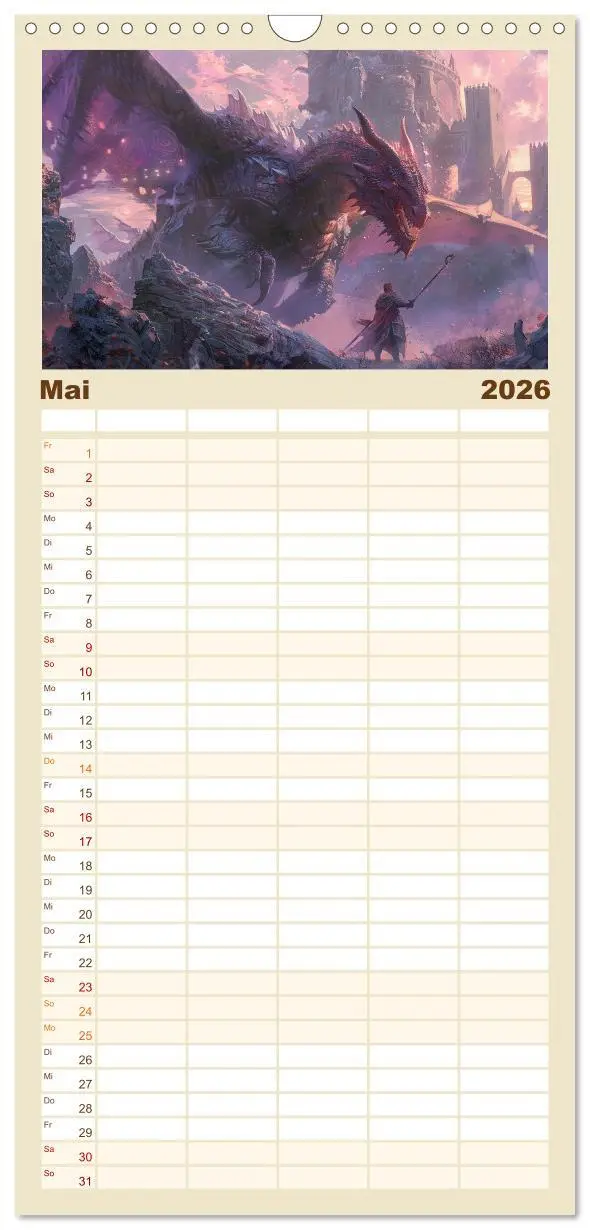 Bild: 9783516495980 | Familienplaner 2026 - Drachenkrieger mit 5 Spalten (Wandkalender,...