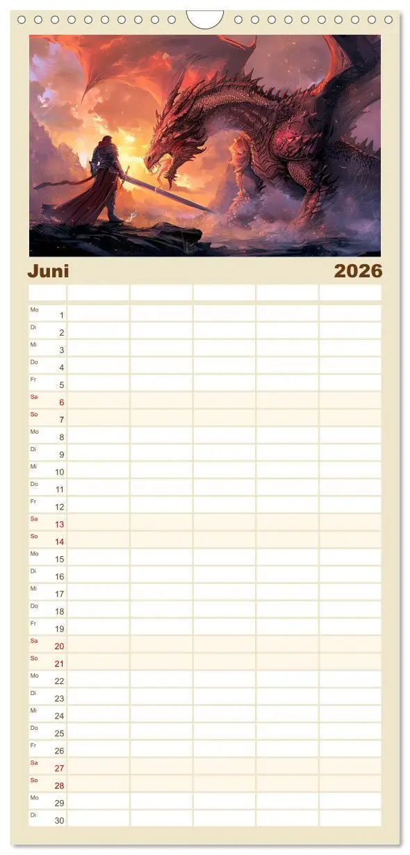 Bild: 9783516495980 | Familienplaner 2026 - Drachenkrieger mit 5 Spalten (Wandkalender,...