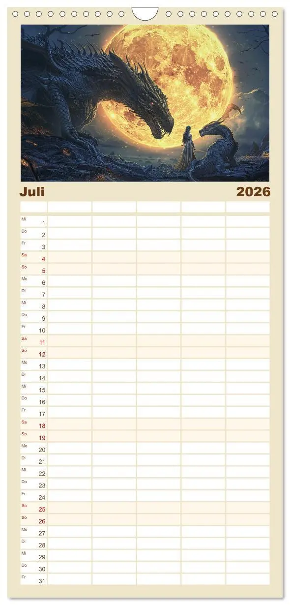Bild: 9783516495980 | Familienplaner 2026 - Drachenkrieger mit 5 Spalten (Wandkalender,...