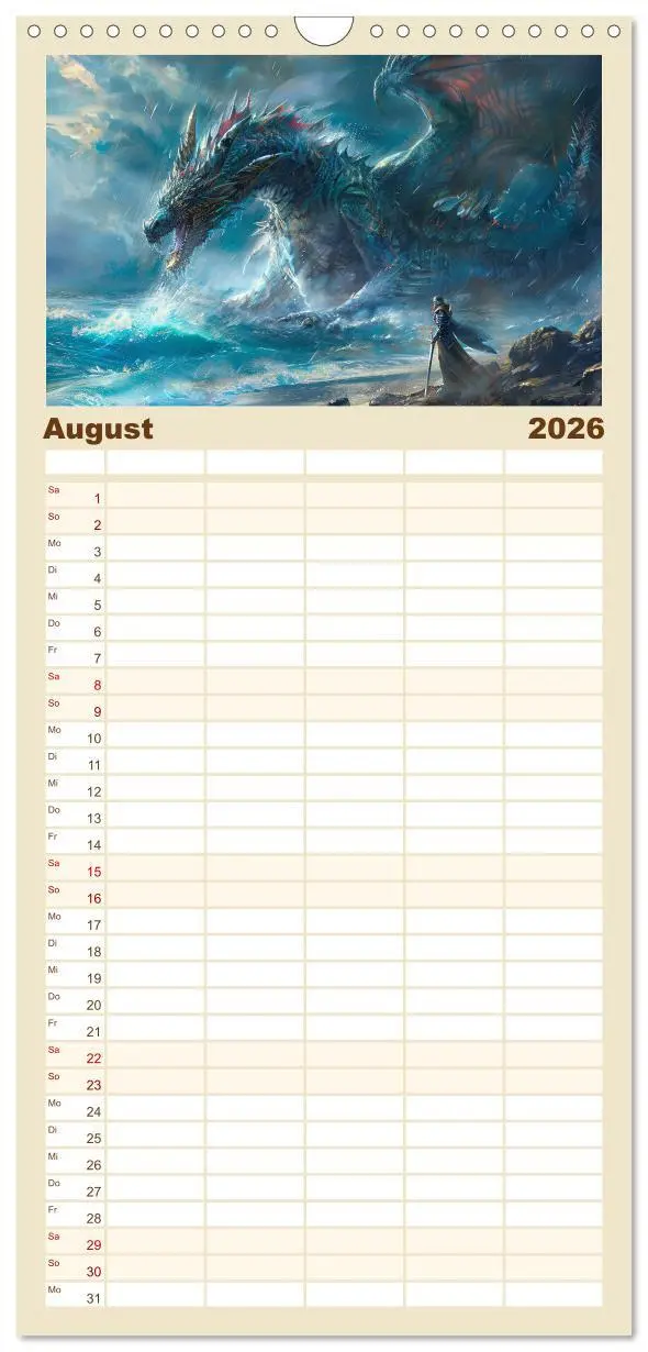 Bild: 9783516495980 | Familienplaner 2026 - Drachenkrieger mit 5 Spalten (Wandkalender,...