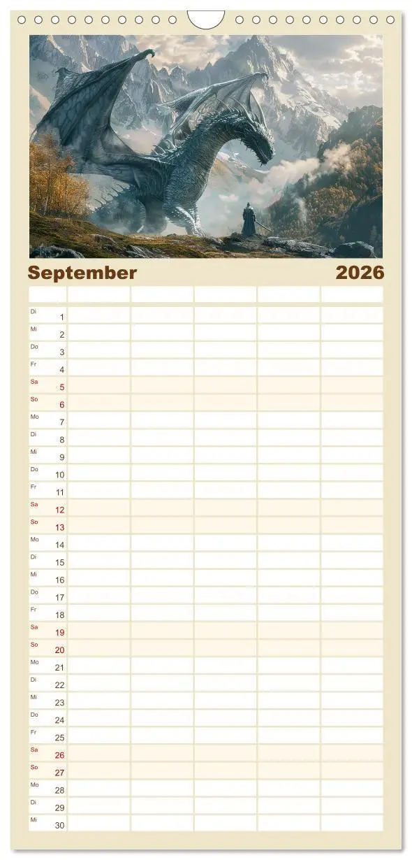 Bild: 9783516495980 | Familienplaner 2026 - Drachenkrieger mit 5 Spalten (Wandkalender,...