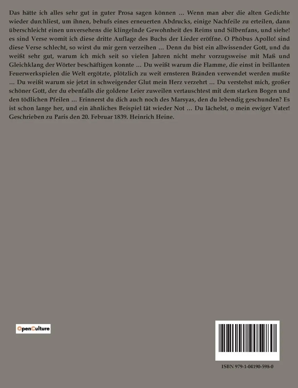 Rückseite: 9791041905980 | BUCH DER LIEDER | Heinrich Heine | Taschenbuch | 290 S. | Deutsch