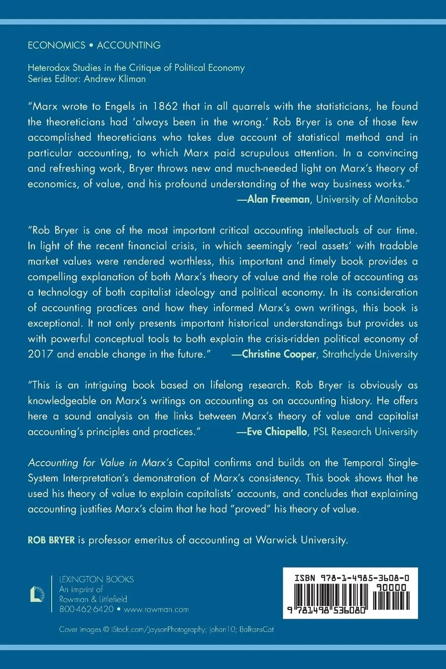 Rückseite: 9781498536080 | Accounting for Value in Marx's Capital | The Invisible Hand | Bryer