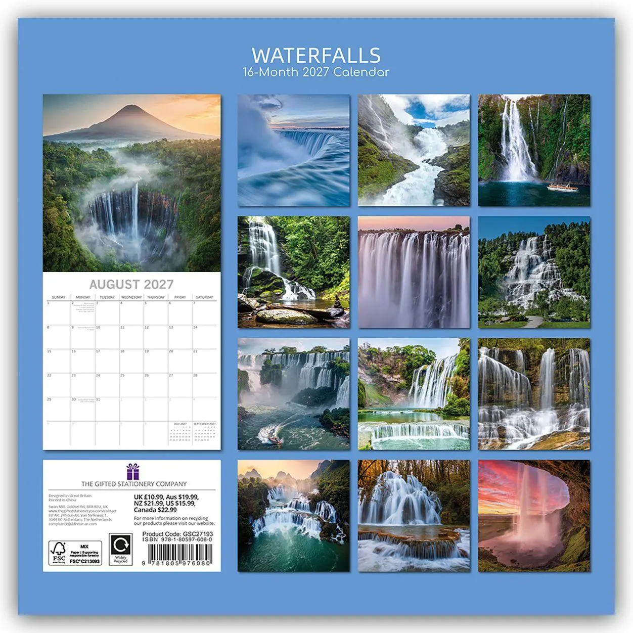 Rückseite: 9781805976080 | Waterfalls - Wasserfälle 2027 - 16-Monatskalender | Ltd | Kalender
