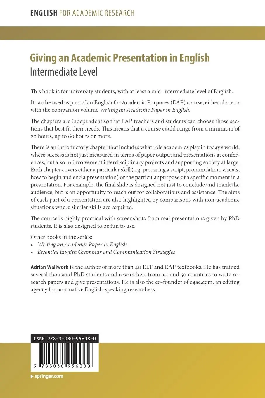 Rückseite: 9783030956080 | Giving an Academic Presentation in English | Intermediate Level | Buch