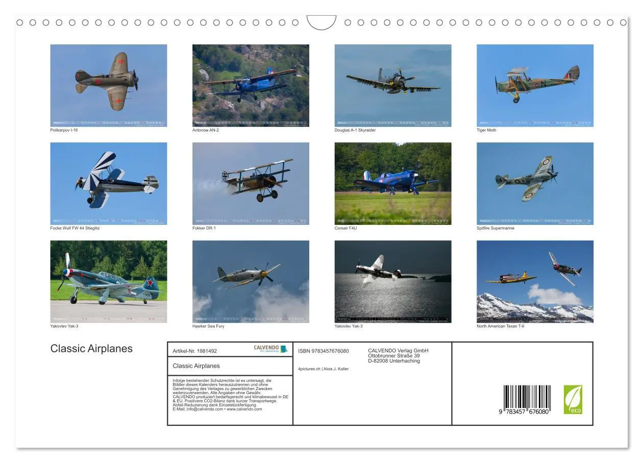 Bild: 9783457676080 | Classic Airplanes (Wandkalender 2026 DIN A3 quer), CALVENDO...