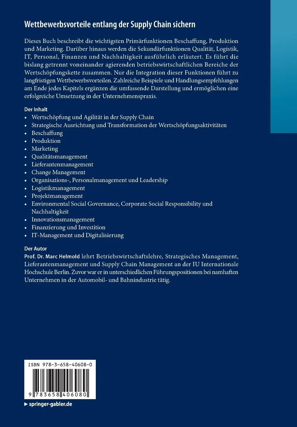 Rückseite: 9783658406080 | Wettbewerbsvorteile entlang der Supply Chain sichern | Marc Helmold