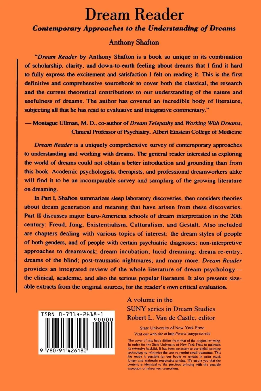 Rückseite: 9780791426180 | Dream Reader | Contemporary Approaches to the Understanding of Dreams
