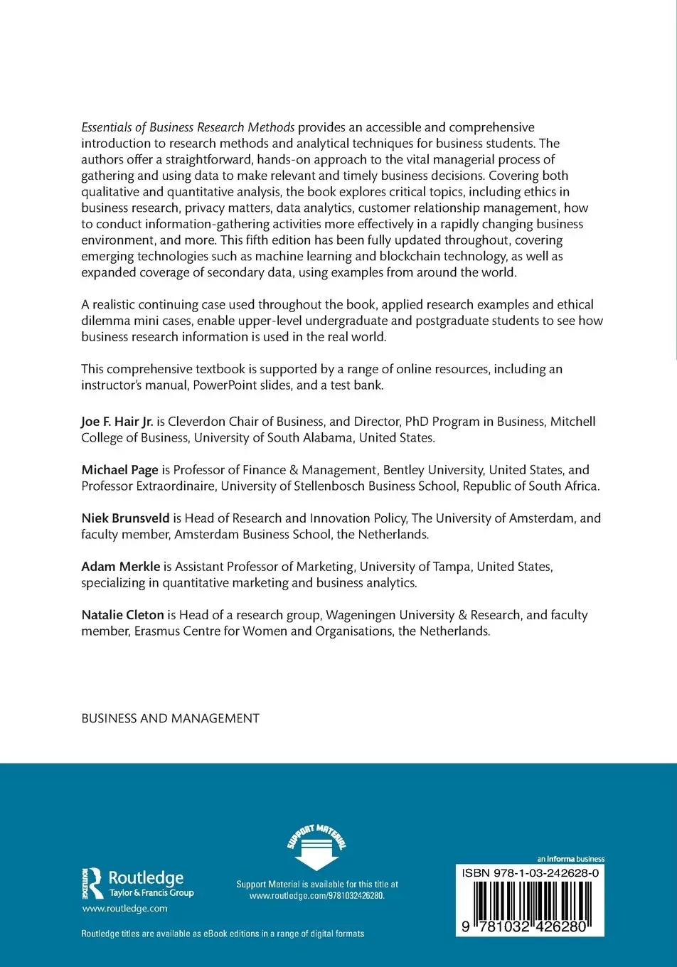 Rückseite: 9781032426280 | Essentials of Business Research Methods | Joe Hair Jr. (u. a.) | Buch