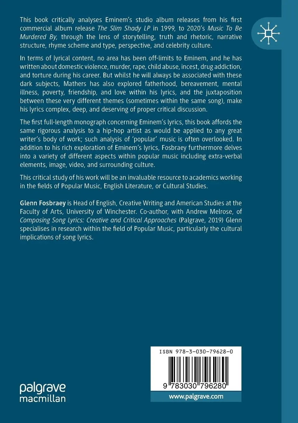 Rückseite: 9783030796280 | Reading Eminem | A Critical, Lyrical Analysis | Glenn Fosbraey | Buch