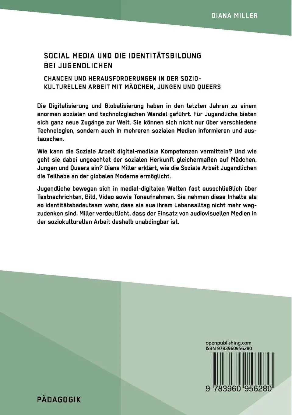 Rückseite: 9783960956280 | Social Media und die Identitätsbildung bei Jugendlichen. Chancen...