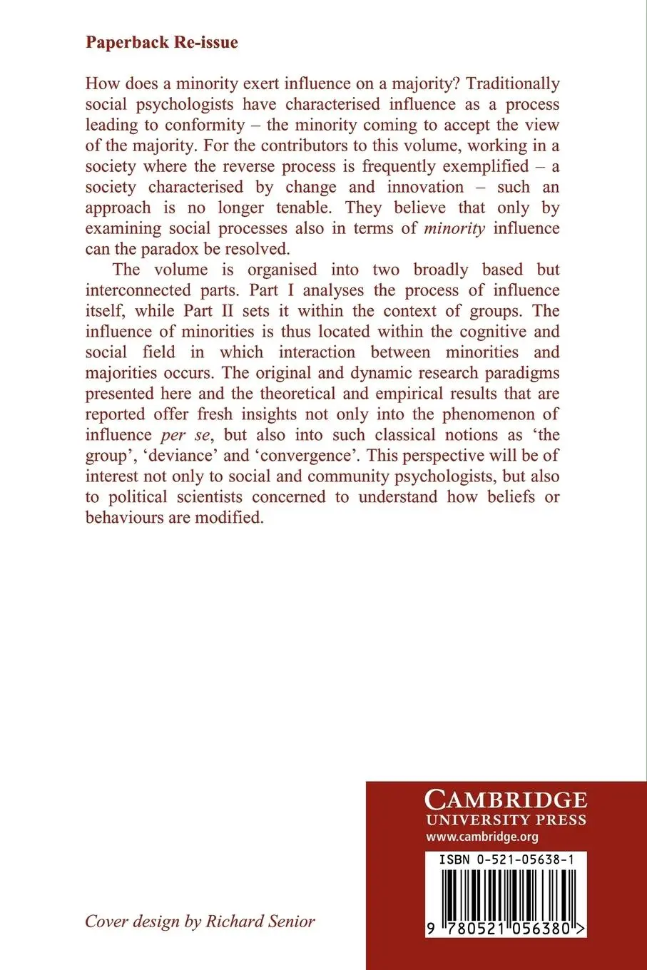 Rückseite: 9780521056380 | Perspectives on Minority Influence | Serge Moscovici (u. a.) | Buch