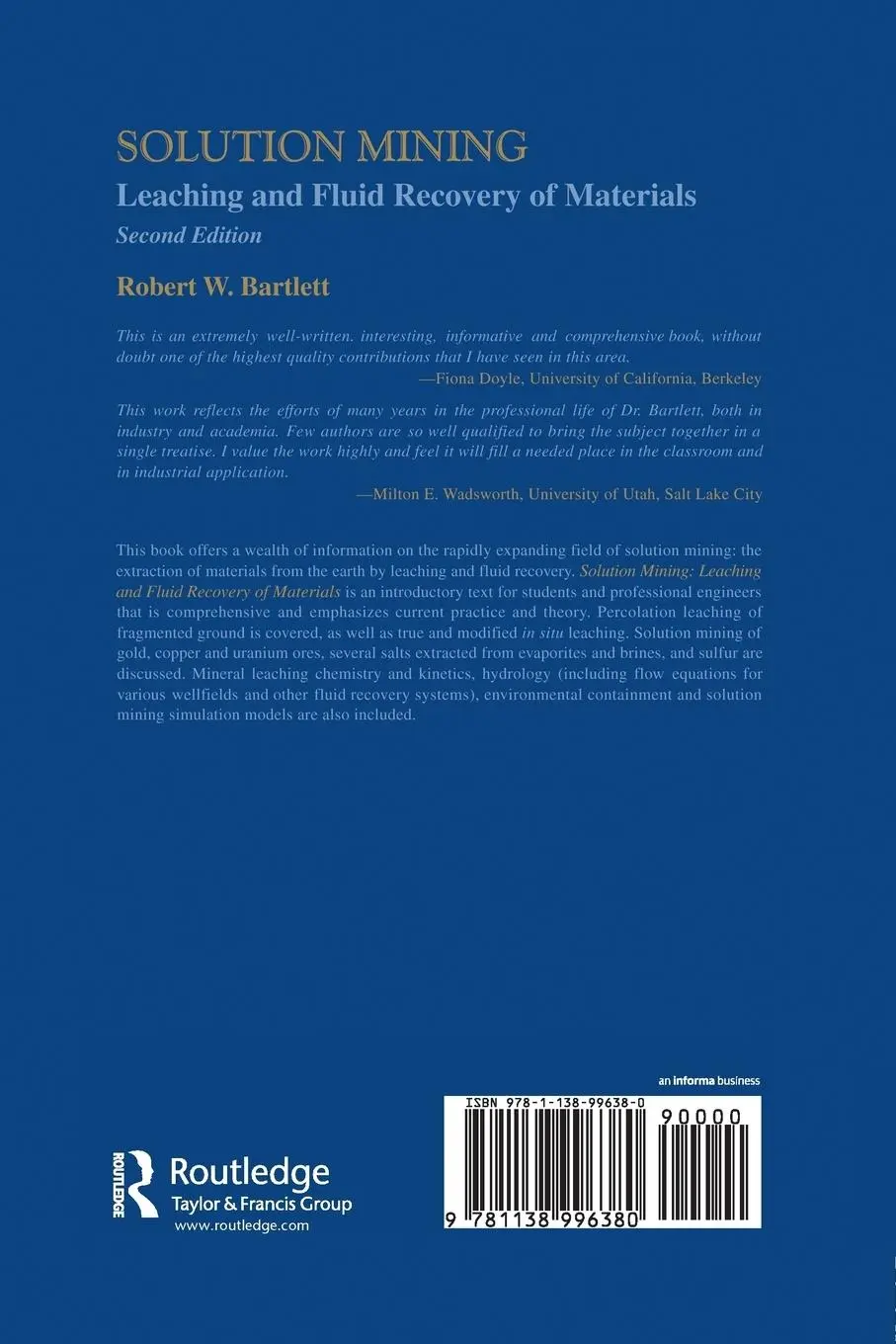 Rückseite: 9781138996380 | Solution Mining | Leaching and Fluid Recovery of Materials | Bartlett