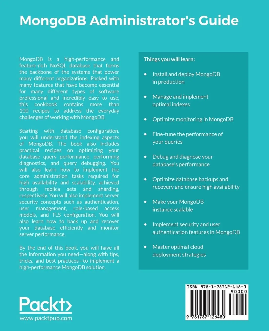 Rückseite: 9781787126480 | MongoDB Administrator's Guide | Cyrus Dasadia | Taschenbuch | Englisch