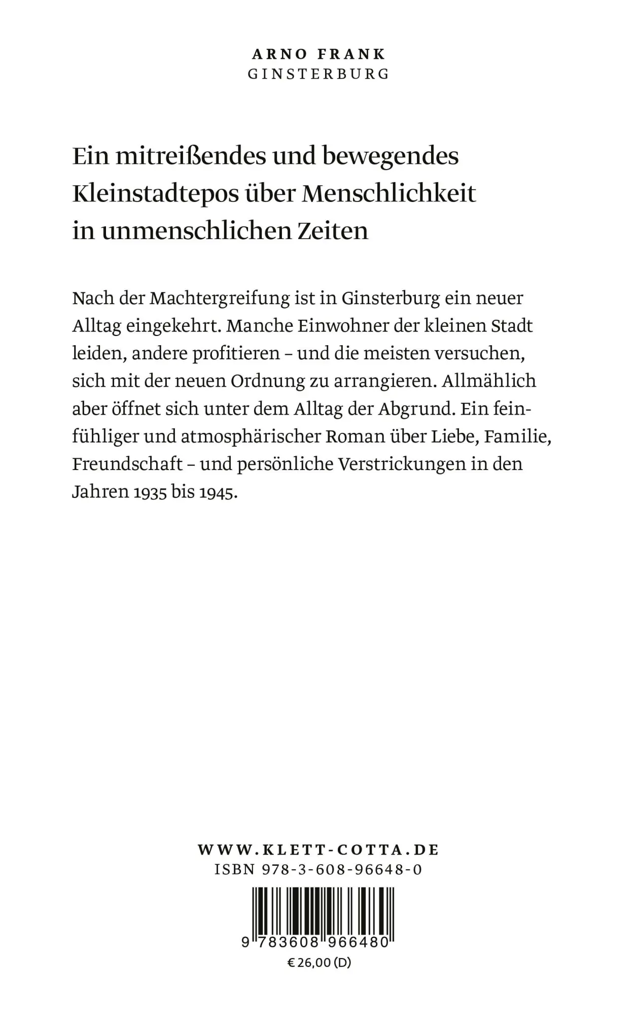 Rückseite: 9783608966480 | Ginsterburg | Roman SWR Bestenliste April 2025 | Arno Frank | Buch
