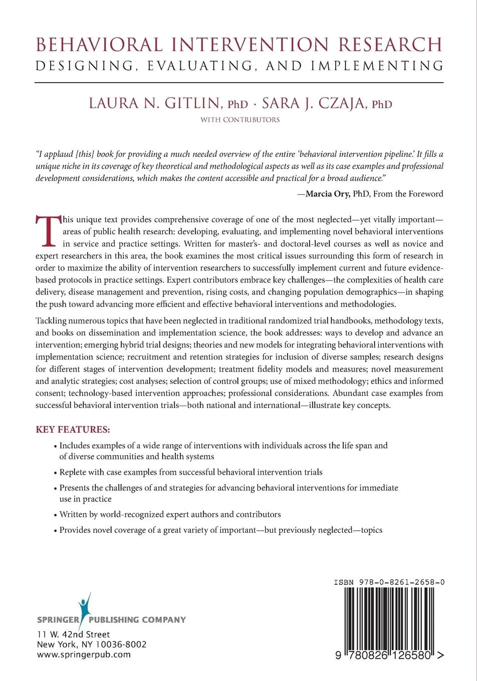 Rückseite: 9780826126580 | Behavioral Intervention Research | Laura N. Gitlin (u. a.) | Buch