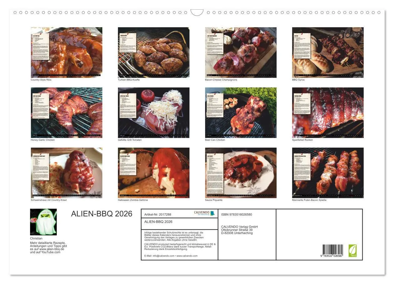 Bild: 9783516026580 | ALIEN-BBQ 2026 (Wandkalender 2026 DIN A2 quer), CALVENDO...