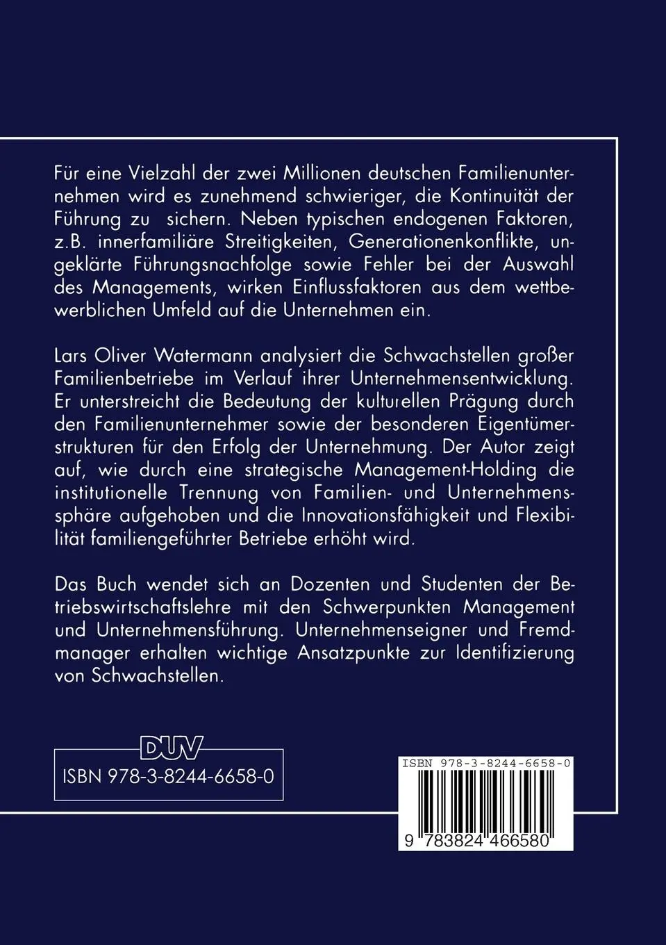 Rückseite: 9783824466580 | Die Management-Holding für große Familienunternehmen | Watermann | xxi