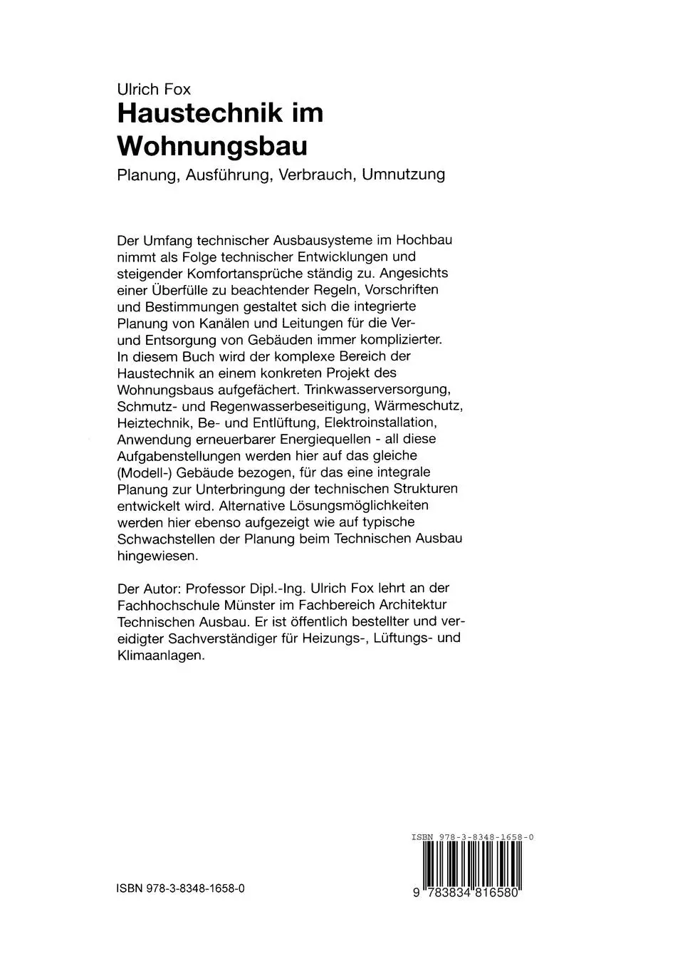Rückseite: 9783834816580 | Haustechnik im Wohnungsbau | Planung, Ausführung, Verbrauch, Umnutzung