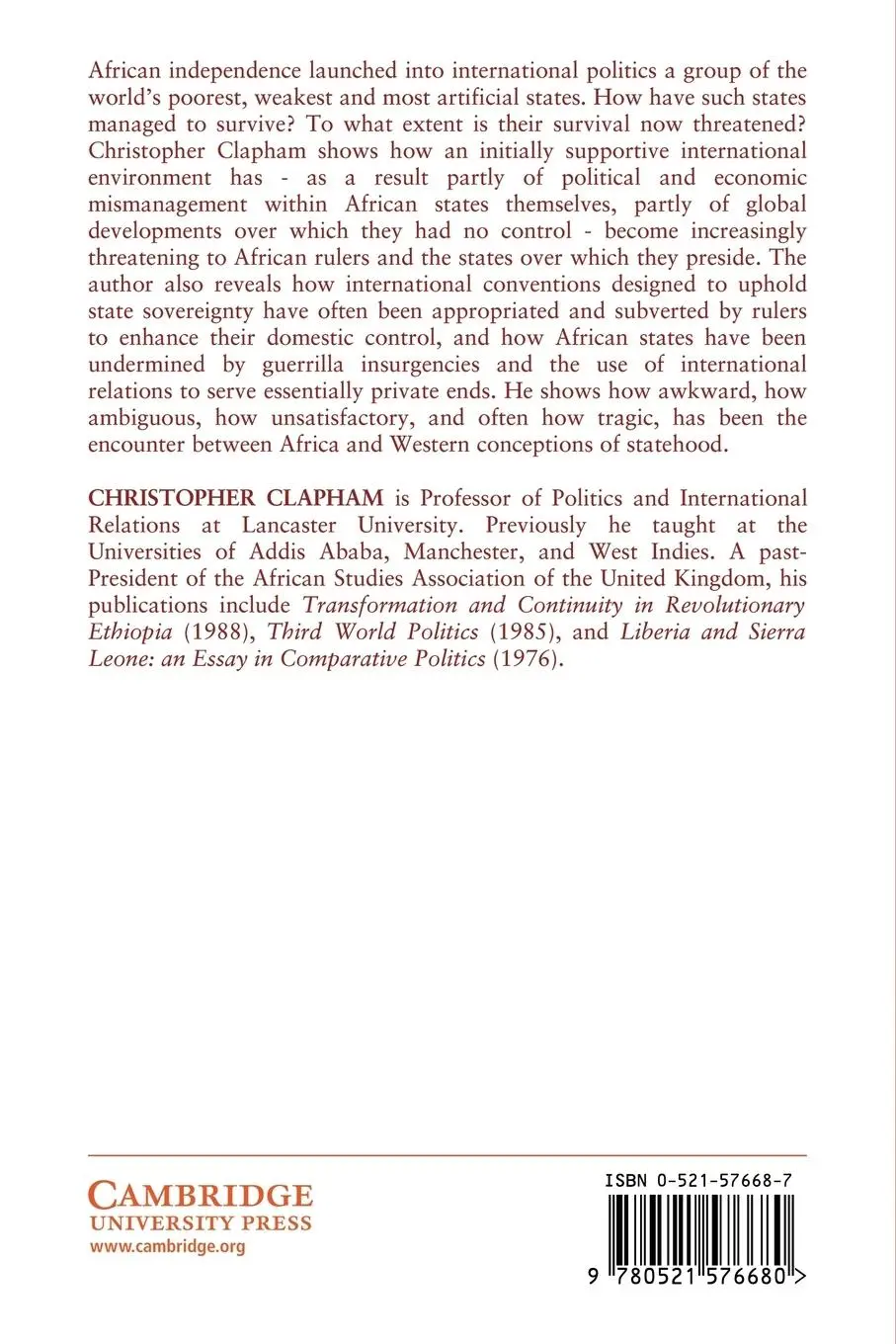 Rückseite: 9780521576680 | Africa and the International System | The Politics of State Survival