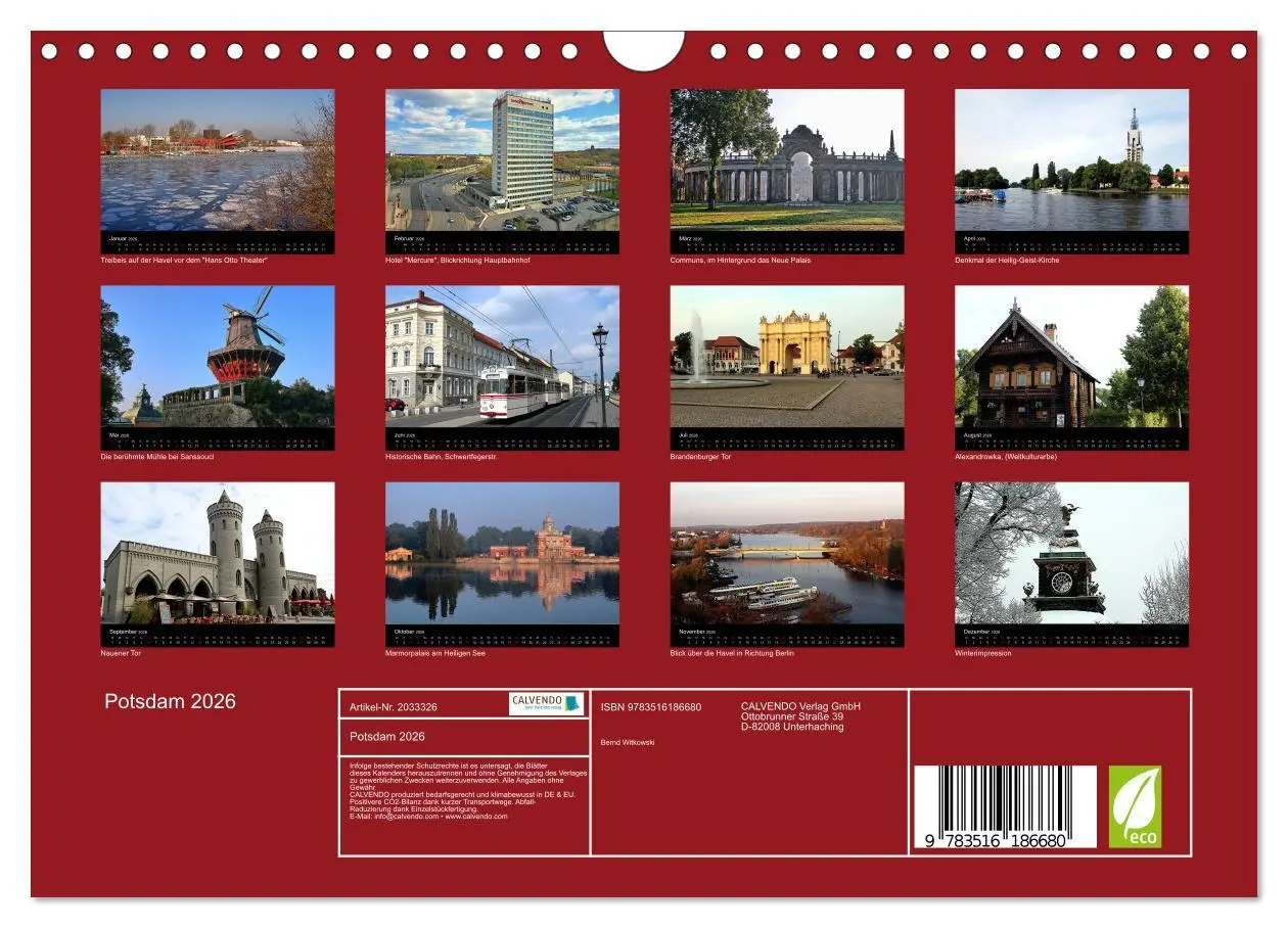 Bild: 9783516186680 | Potsdam 2026 (Wandkalender 2026 DIN A4 quer), CALVENDO Monatskalender