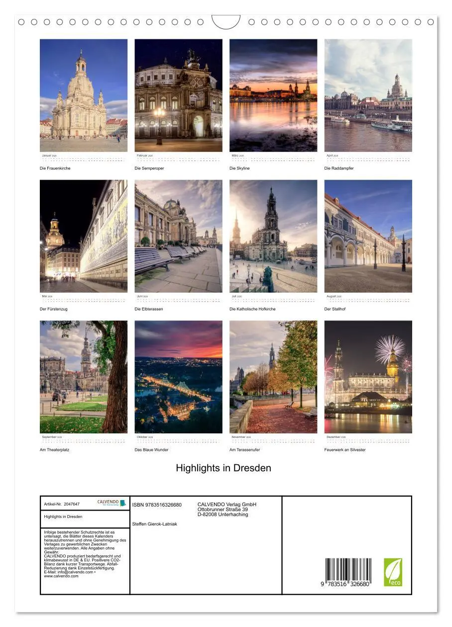 Bild: 9783516326680 | Highlights in Dresden (Wandkalender 2026 DIN A3 hoch), CALVENDO...