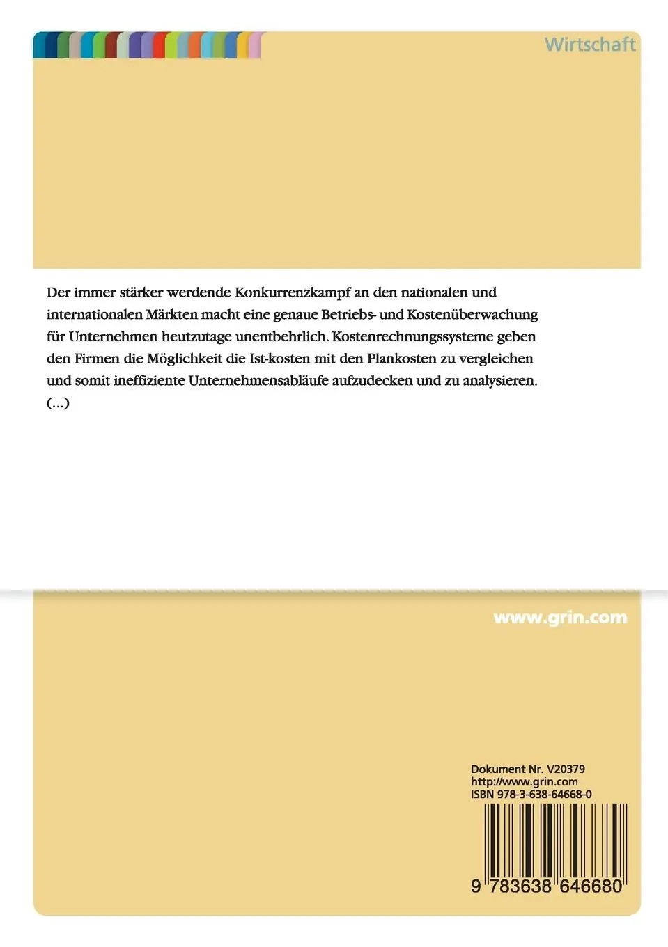 Rückseite: 9783638646680 | Soll-Ist-Vergleich und Abweichungsanalyse in der...