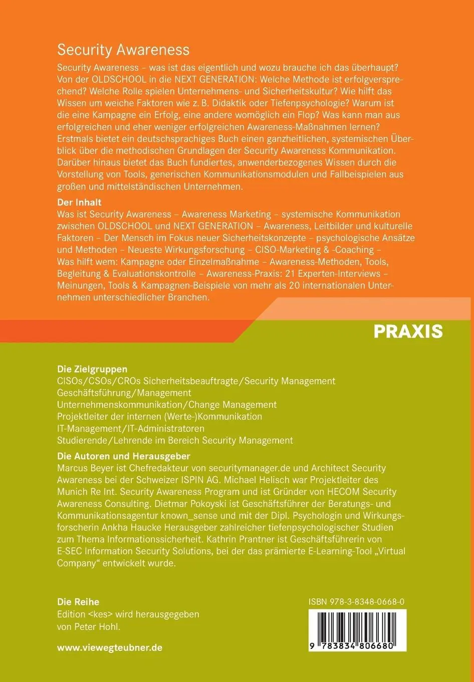 Rückseite: 9783834806680 | Security Awareness | Dietmar Pokoyski (u. a.) | Taschenbuch | xiv