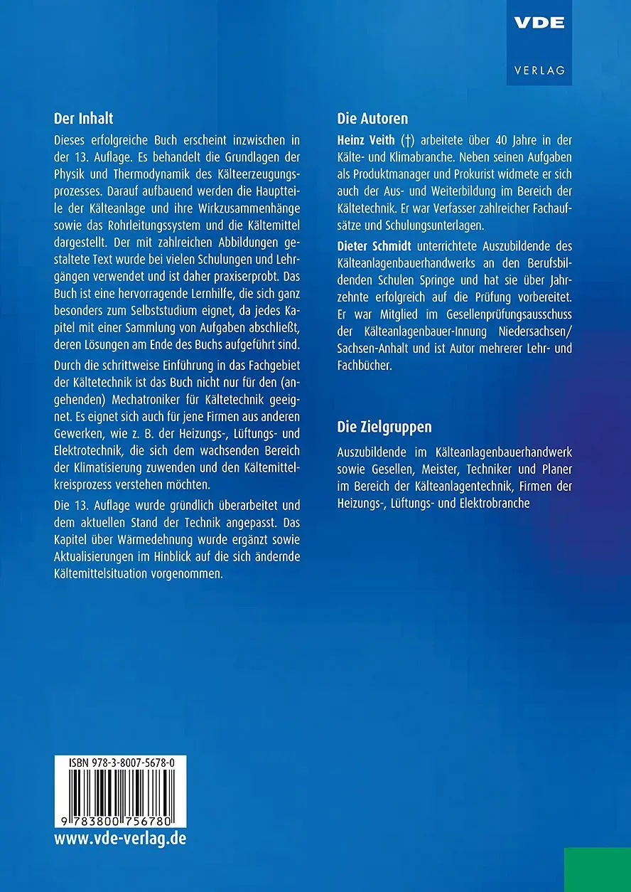 Rückseite: 9783800756780 | Grundkurs Kältetechnik | Heinz Veith (u. a.) | Taschenbuch | 371 S.