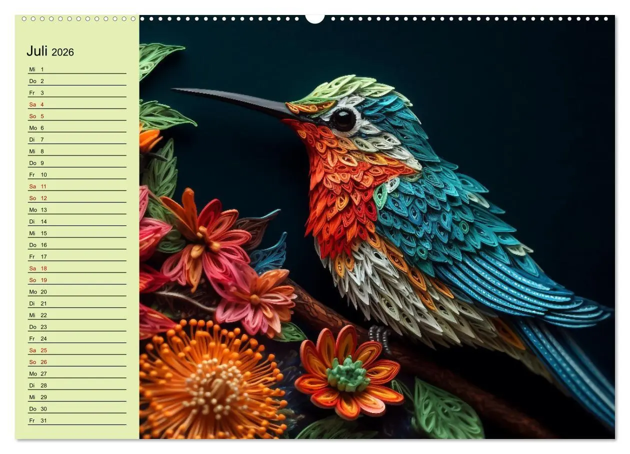 Bild: 9783457526880 | Tierwelt mit Quilling (Wandkalender 2026 DIN A2 quer), CALVENDO...