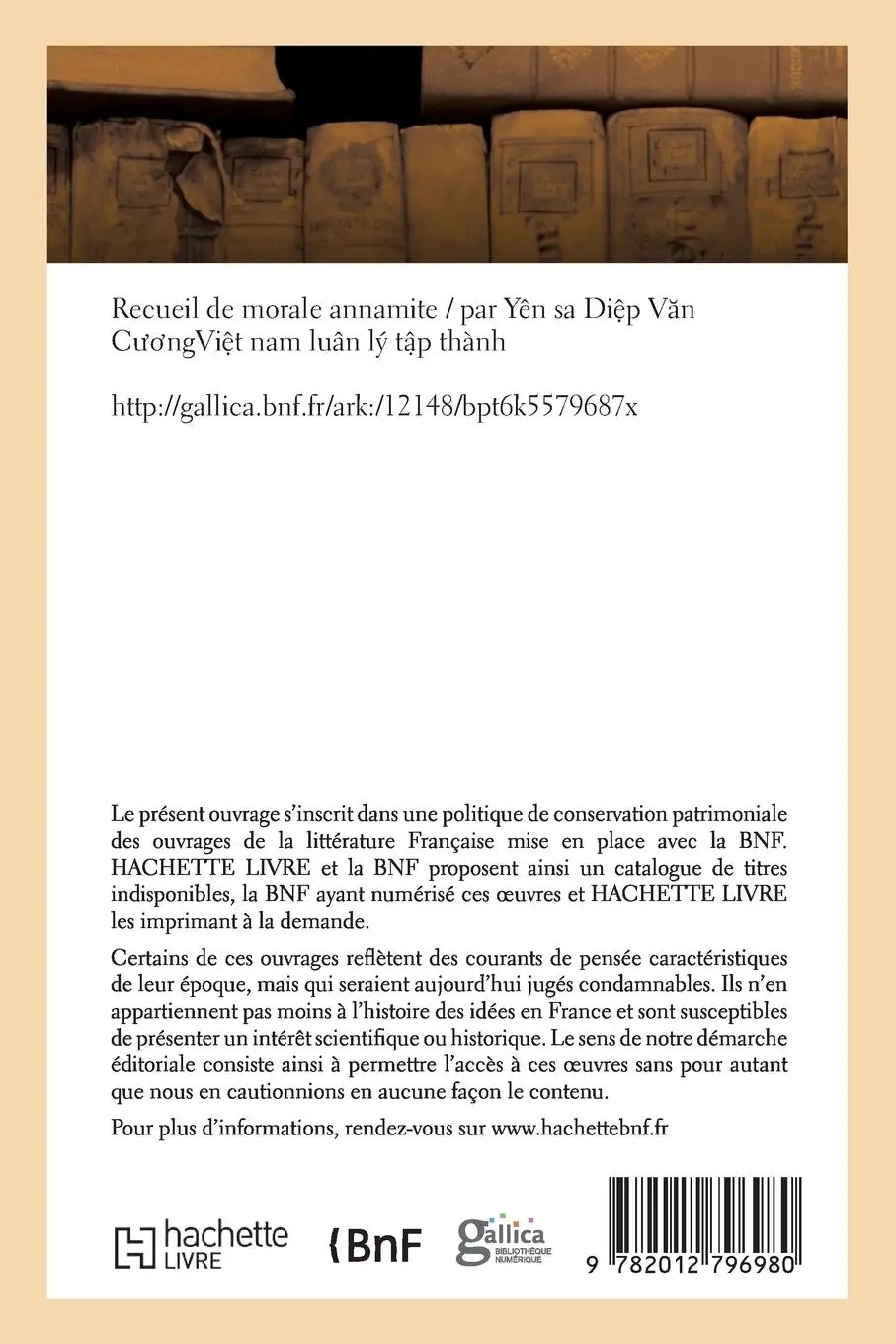 Rückseite: 9782012796980 | Recueil de Morale Annamite Viêt Nam Luân Lý Tâp Thành | van Cuong Diêp
