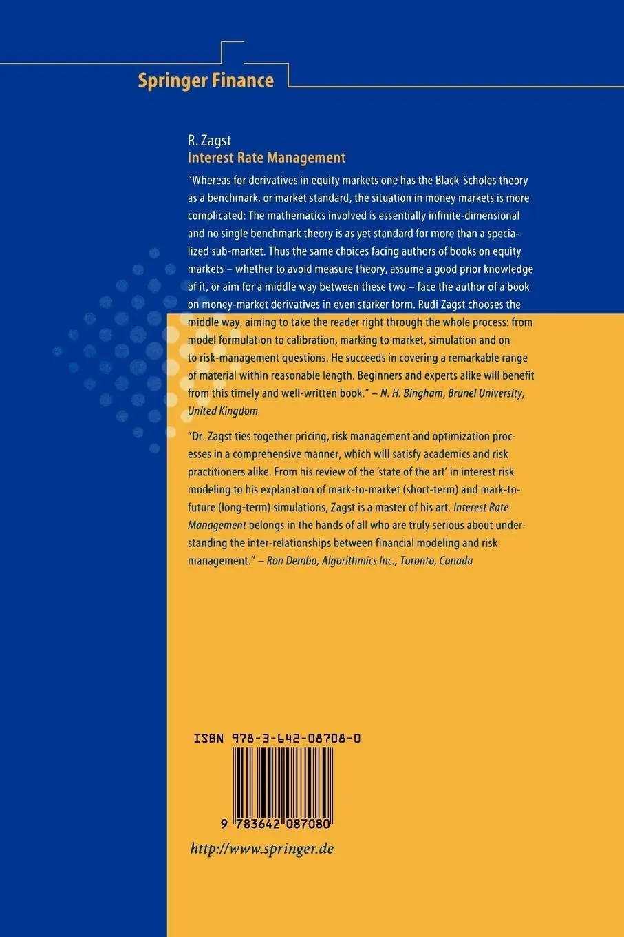 Rückseite: 9783642087080 | Interest-Rate Management | Rudi Zagst | Taschenbuch | xv | Englisch