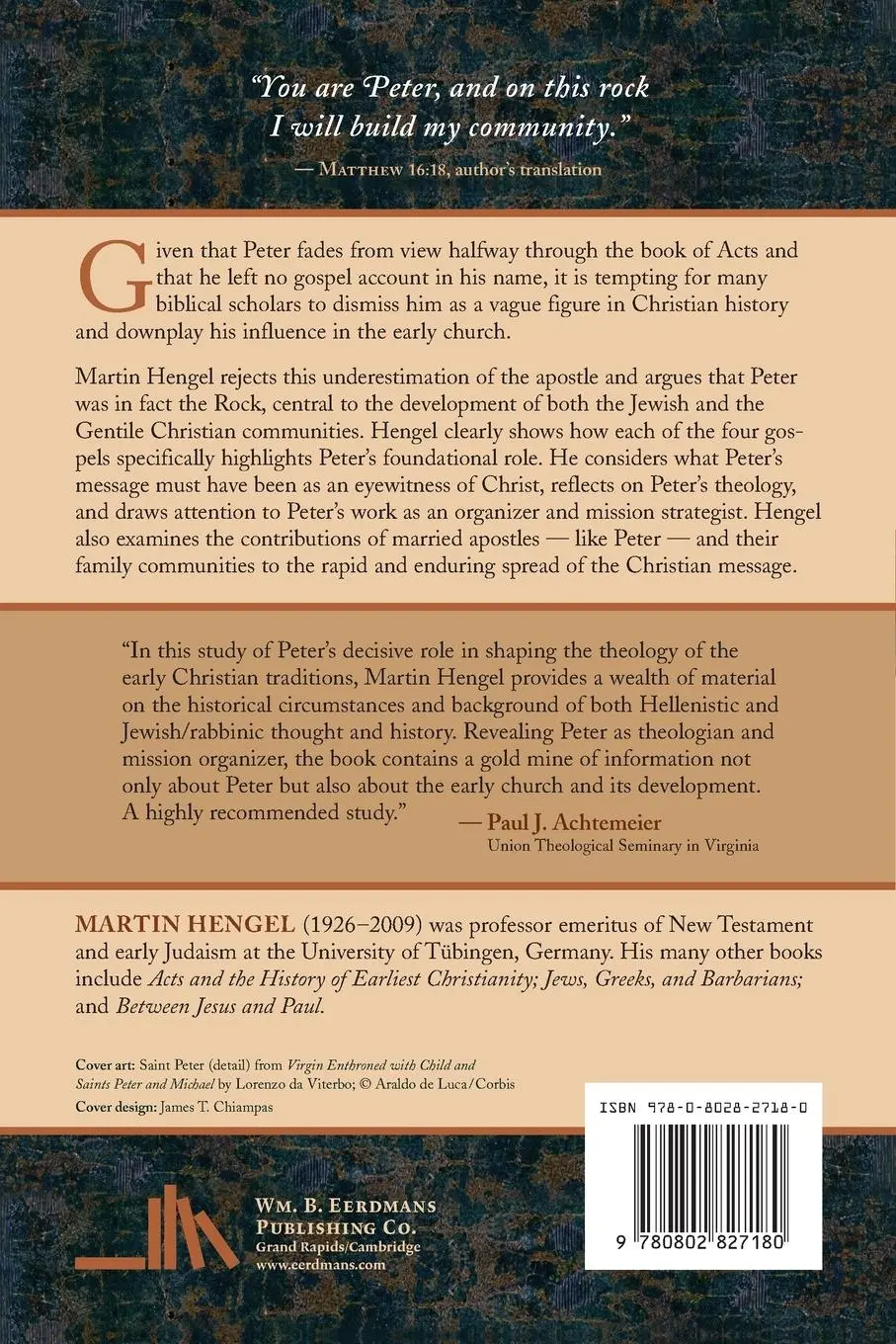 Rückseite: 9780802827180 | Saint Peter | The Underestimated Apostle | Martin Hengel | Taschenbuch