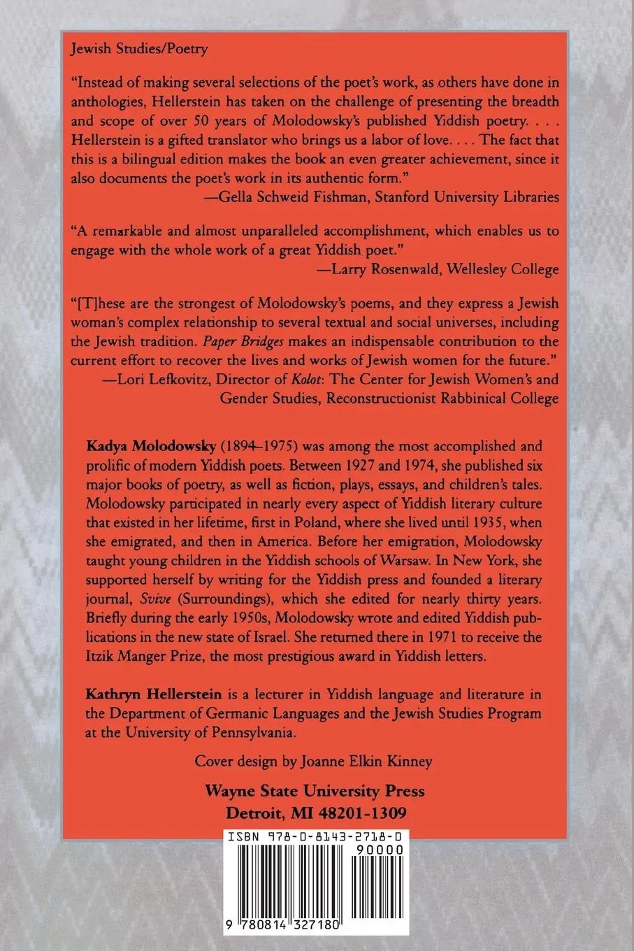 Rückseite: 9780814327180 | Paper Bridges | Selected Poems of Kadya Molodowsky | Kadya Molodowsky