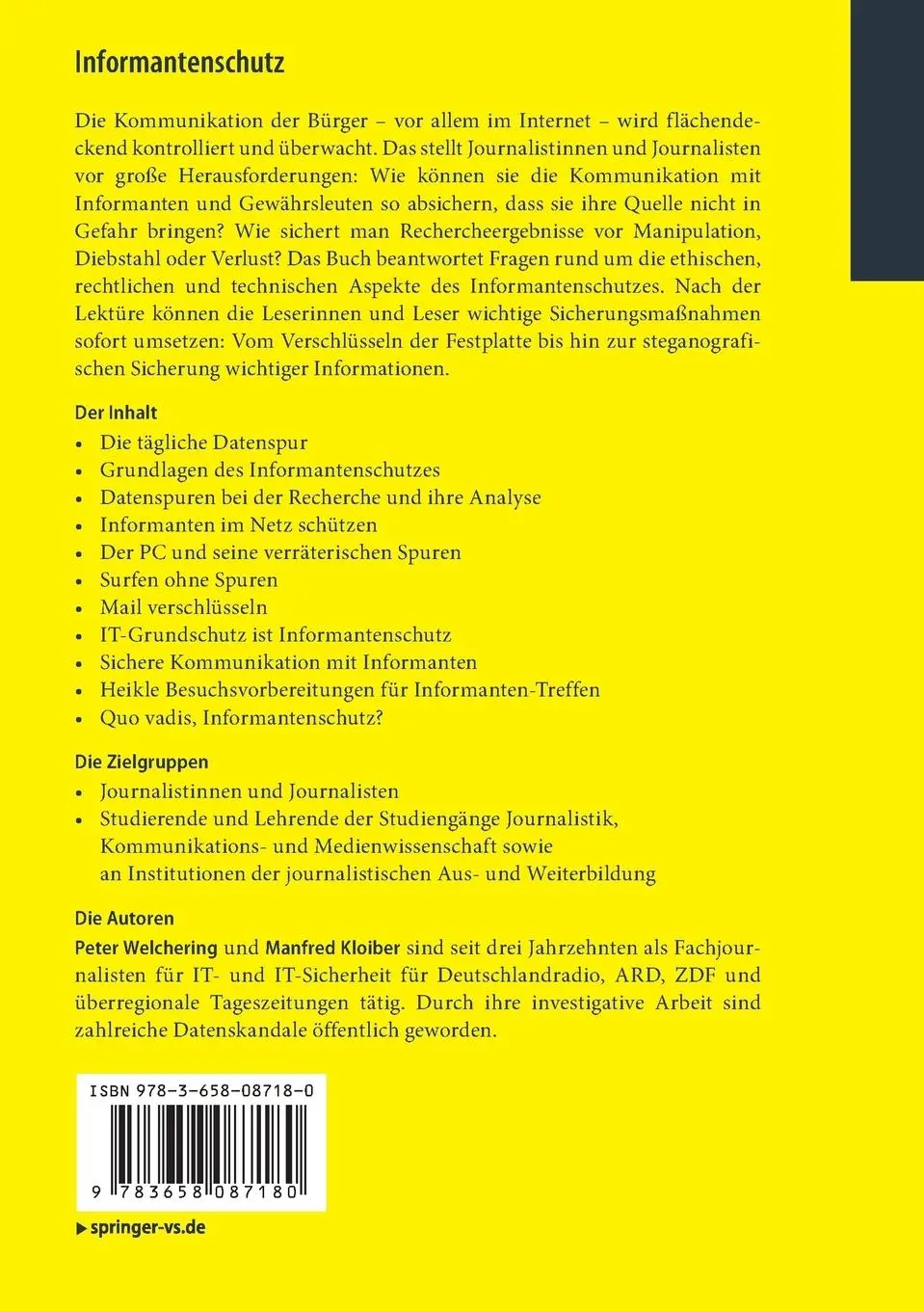 Rückseite: 9783658087180 | Informantenschutz | Manfred Kloiber (u. a.) | Taschenbuch | ix | 2017