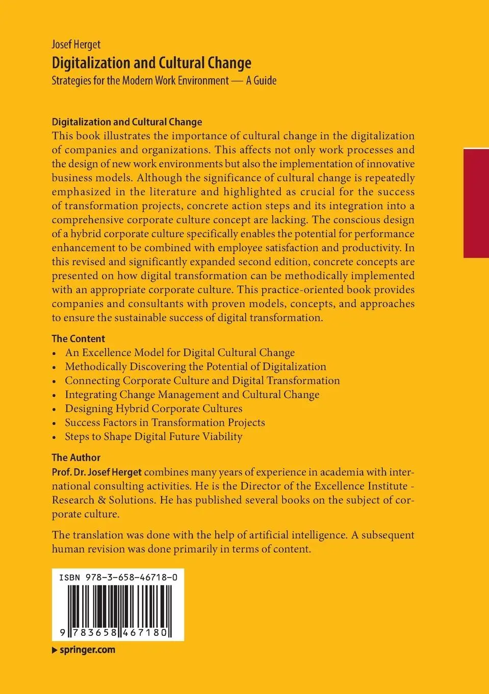 Rückseite: 9783658467180 | Digitalization and Cultural Change | Josef Herget | Taschenbuch | xiii