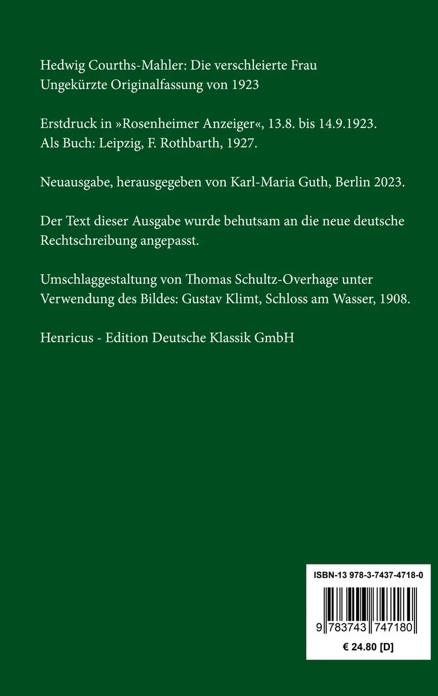 Rückseite: 9783743747180 | Die verschleierte Frau | Ungekürzte Originalfassung von 1923 | Buch