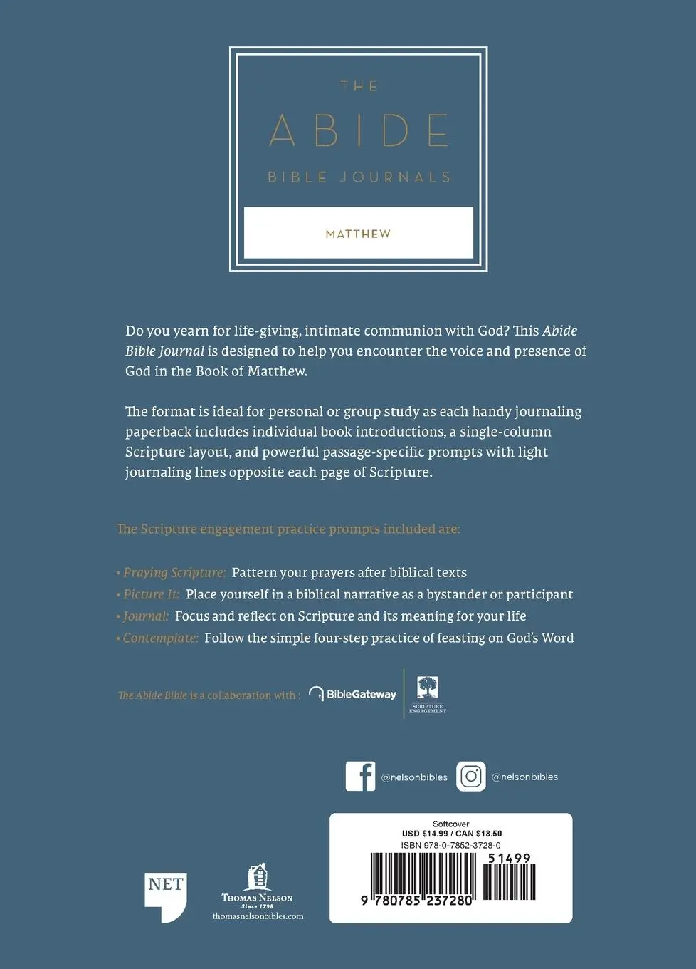 Rückseite: 9780785237280 | NET Abide Bible Journal - Matthew, Paperback, Comfort Print Softcover