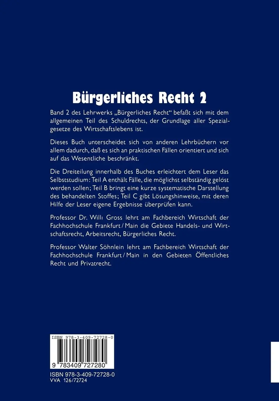 Rückseite: 9783409727280 | Bürgerliches Recht 2 | Walter Söhnlein (u. a.) | Taschenbuch | 316 S.