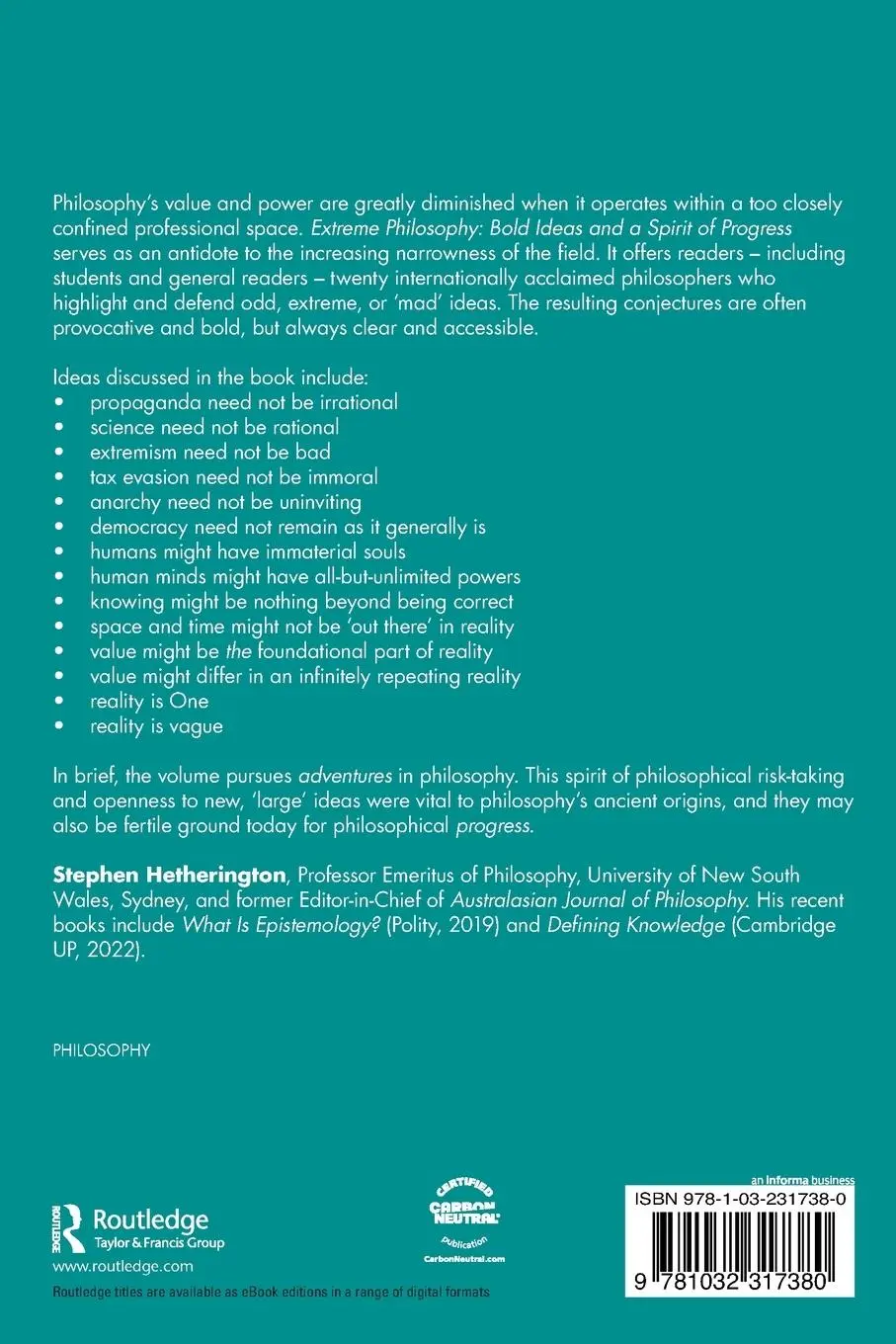 Rückseite: 9781032317380 | Extreme Philosophy | Bold Ideas and a Spirit of Progress | Taschenbuch