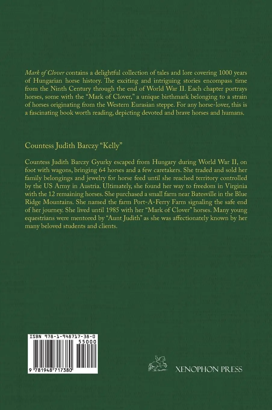 Rückseite: 9781948717380 | The Mark of Clover | Stories of Hungarian Horses | Judith Barczy Kelly