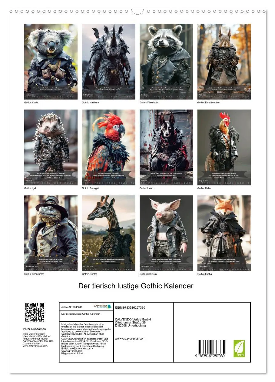 Bild: 9783516257380 | Der tierisch lustige Gothic Kalender (hochwertiger Premium...