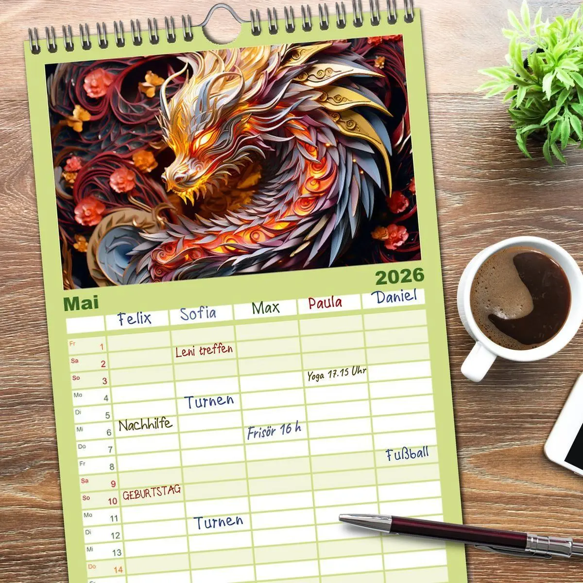Bild: 9783516497380 | Familienplaner 2026 - Quilling-Drachen - Jahr des Drachen mit 5...