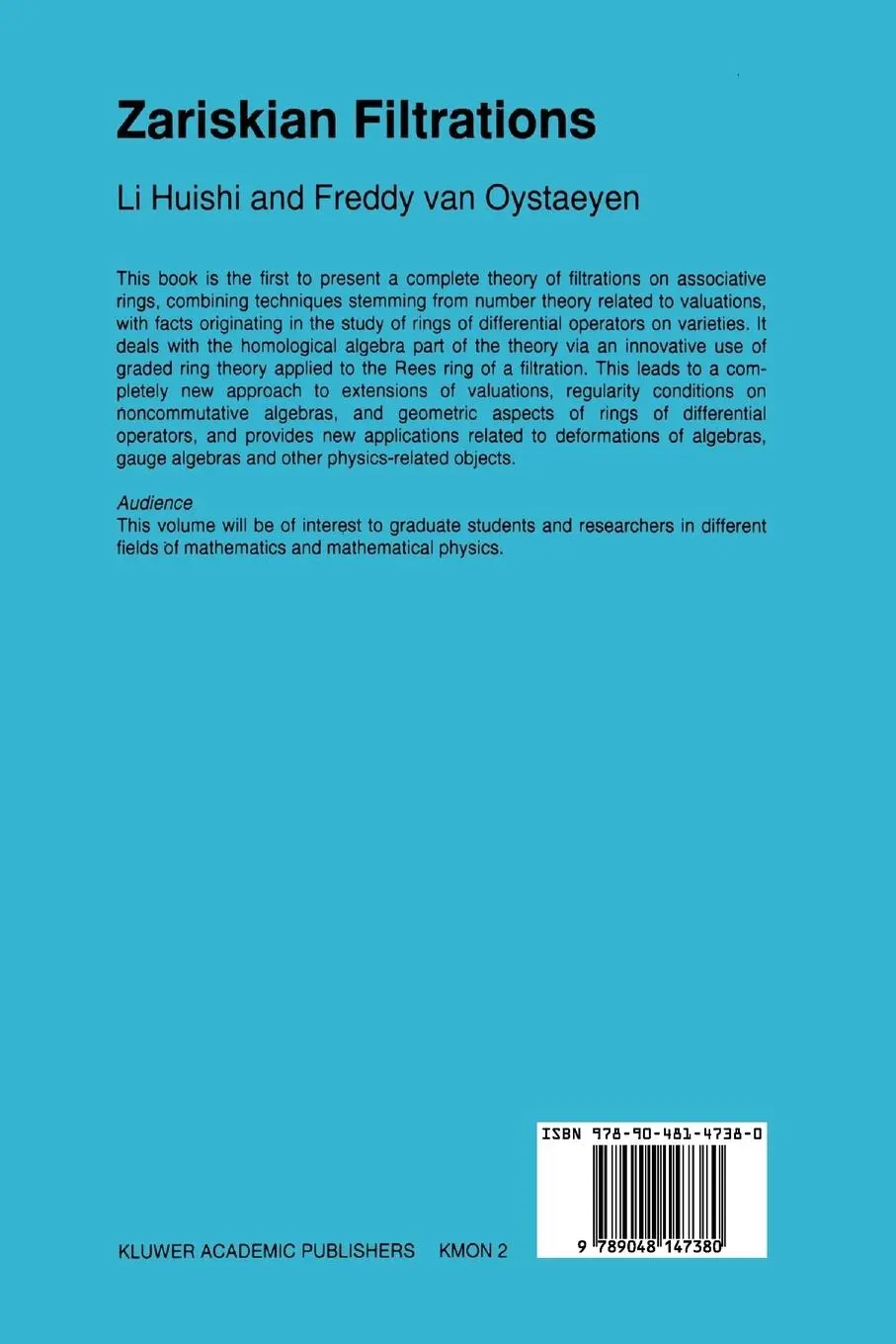 Rückseite: 9789048147380 | Zariskian Filtrations | Freddy Van Oystaeyen (u. a.) | Taschenbuch