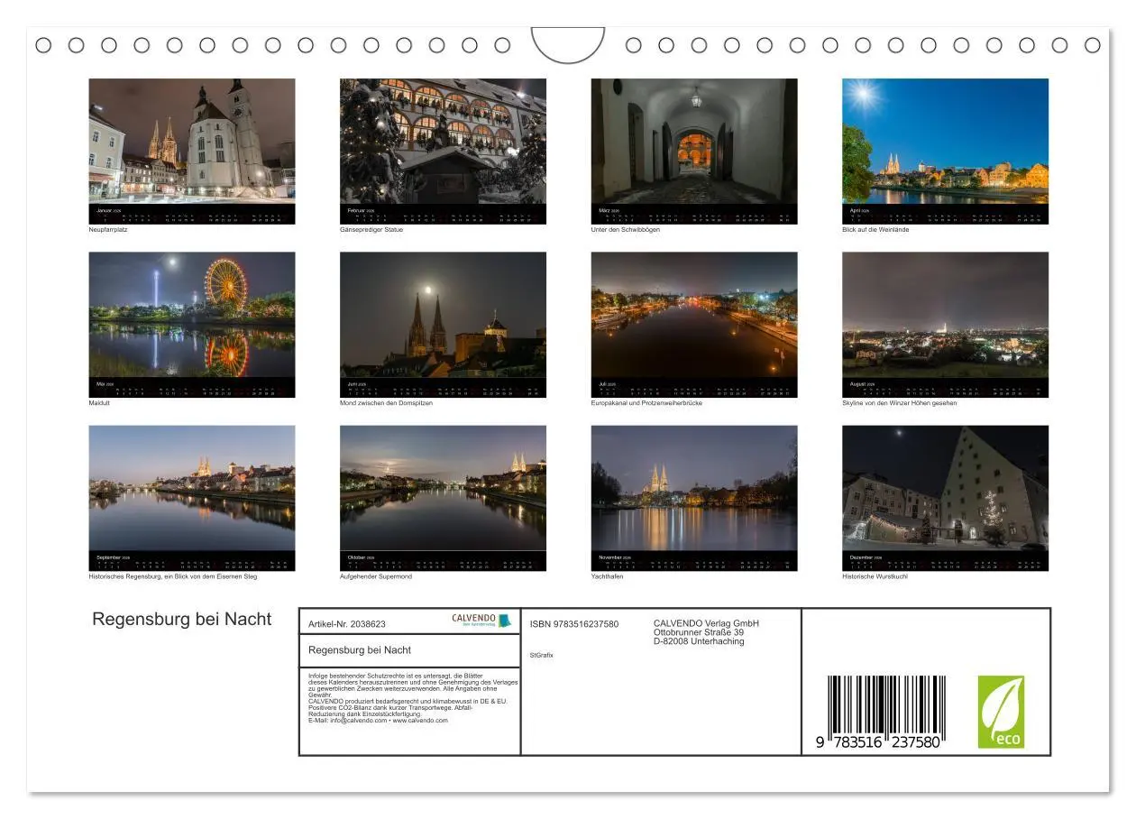 Bild: 9783516237580 | Regensburg bei Nacht (Wandkalender 2026 DIN A4 quer), CALVENDO...