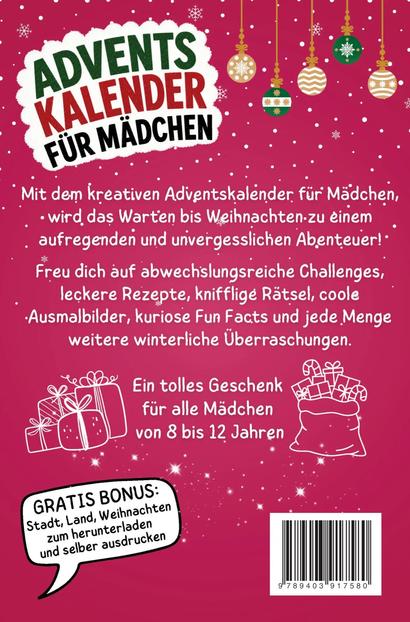 Rückseite: 9789403917580 | Adventskalender für Mädchen von 8-12 Jahren | Offlinezeit Verlag