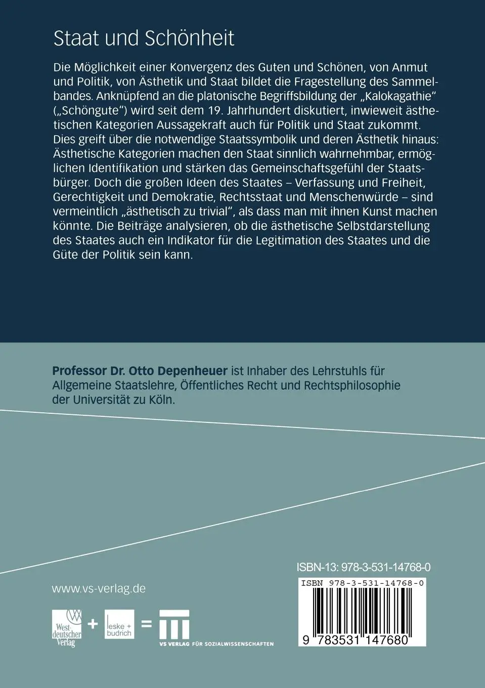 Rückseite: 9783531147680 | Staat und Schönheit | Otto Depenheuer | Taschenbuch | 180 S. | Deutsch