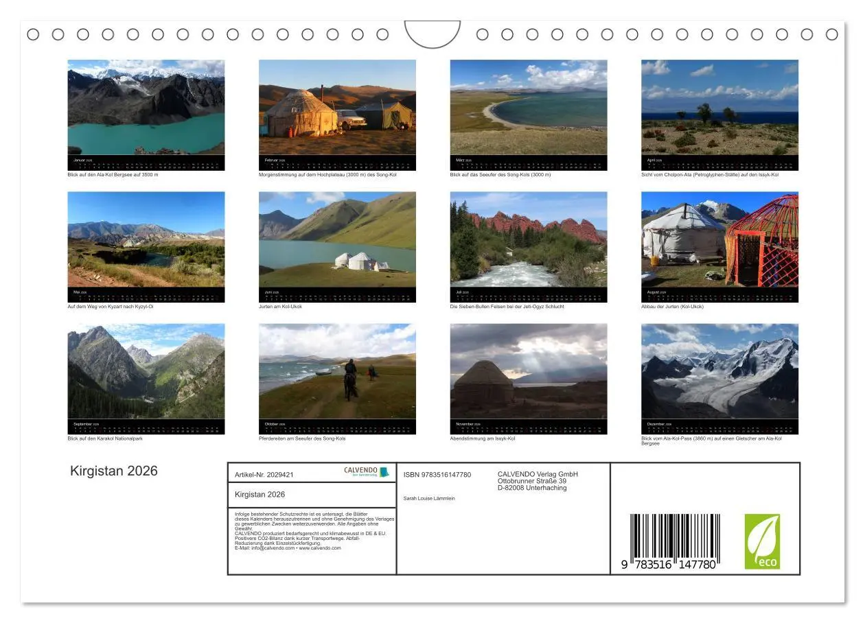 Bild: 9783516147780 | Kirgistan 2026 (Wandkalender 2026 DIN A4 quer), CALVENDO...