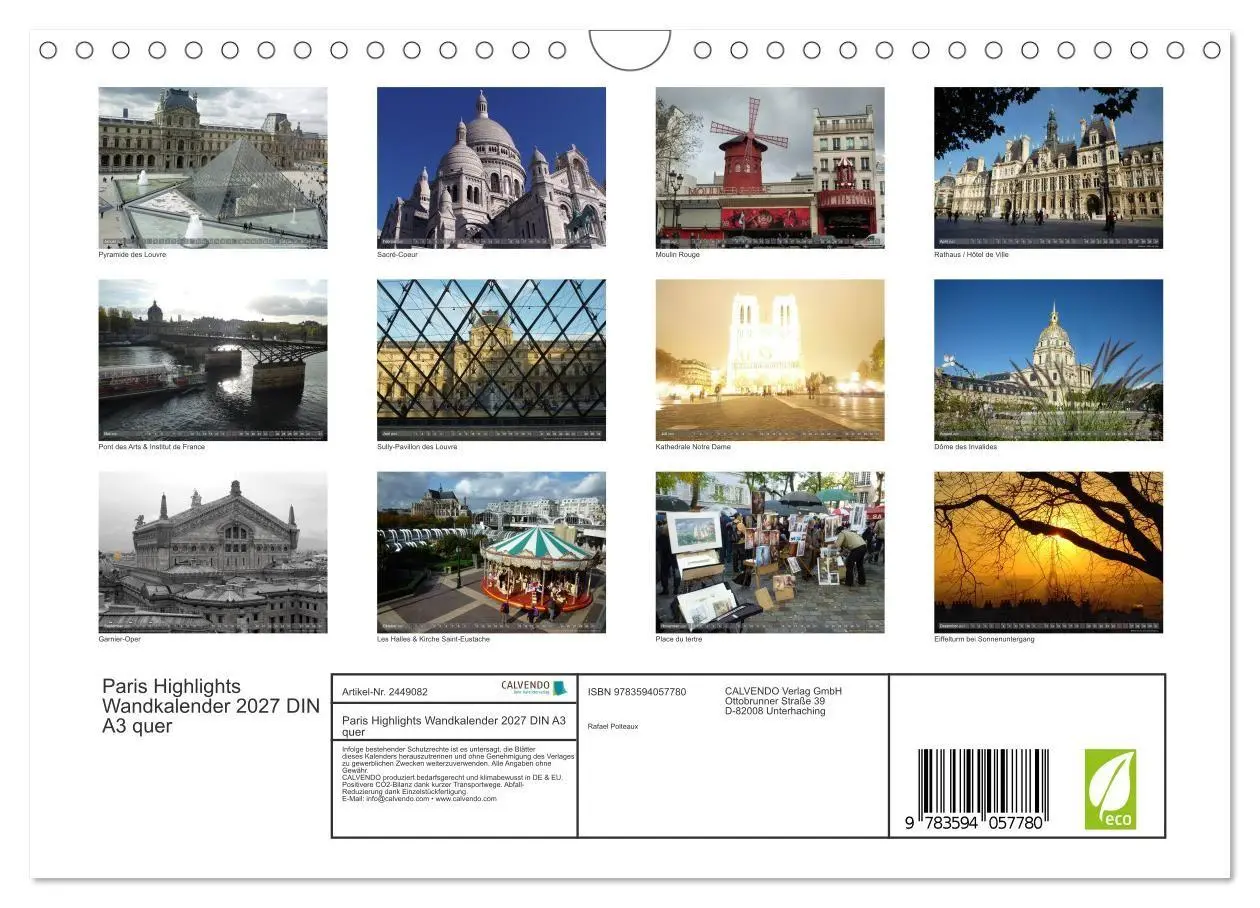 Bild: 9783594057780 | Paris Highlights Wandkalender 2027 DIN A3 quer (Wandkalender 2027...