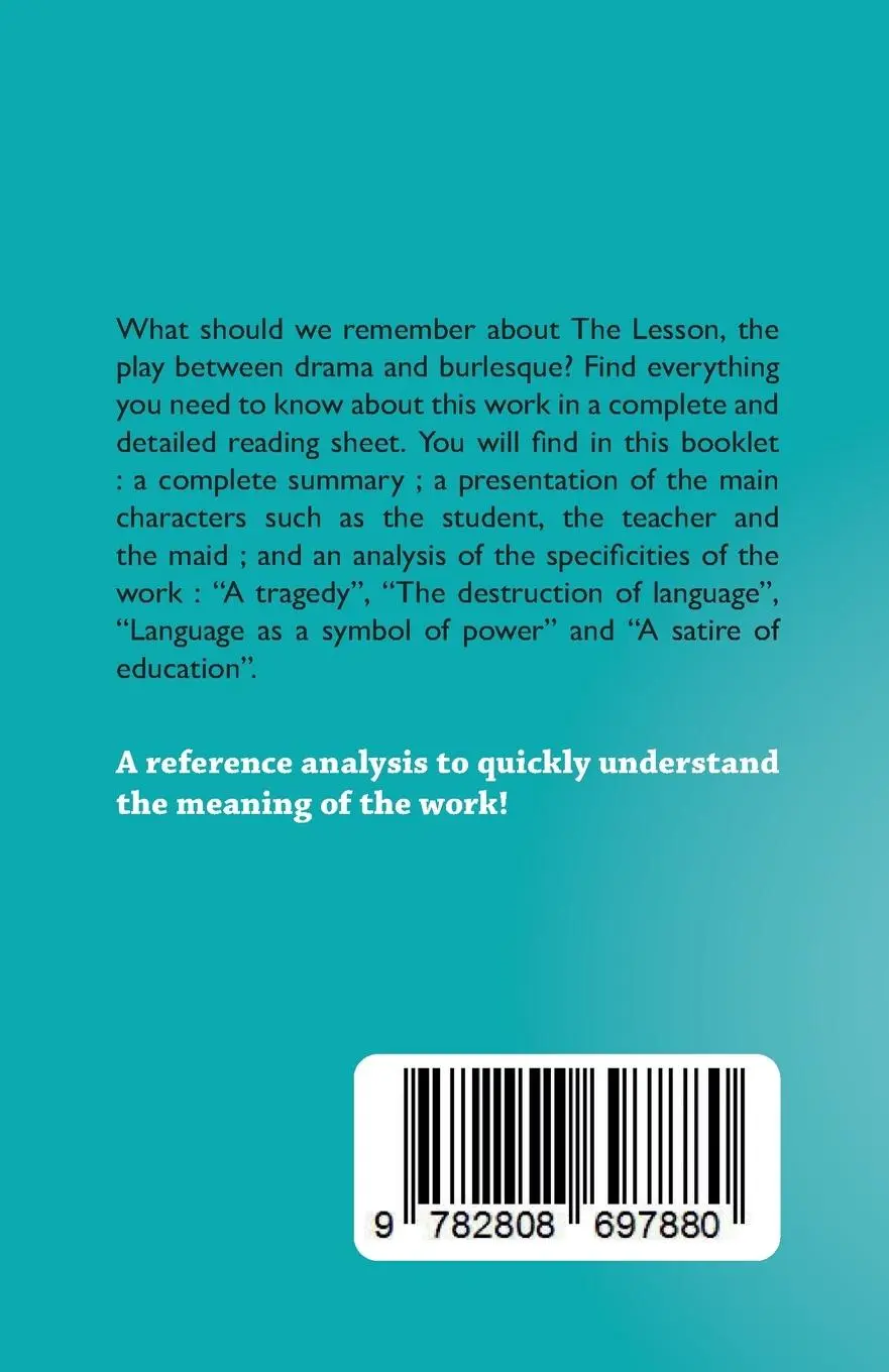 Rückseite: 9782808697880 | The Lesson | by Eugène Ionesco | Baptiste Frankinet | Taschenbuch